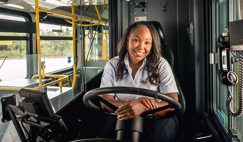 Portrait of a bus operator on the bus