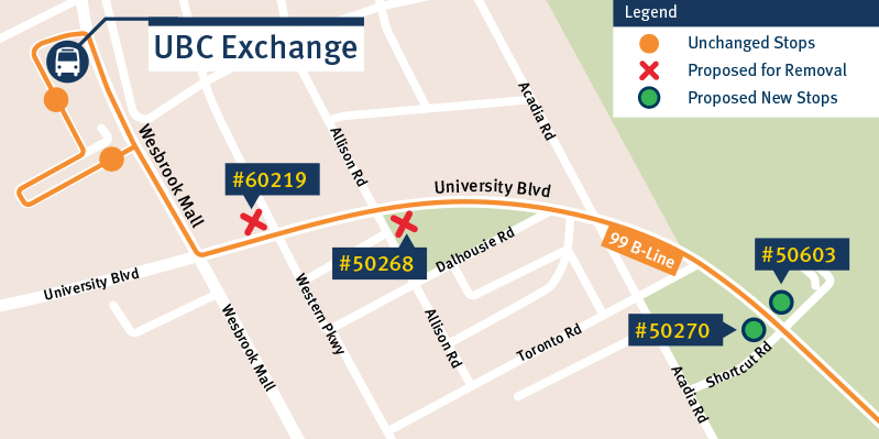 UBC Bus Stop Relocation Map