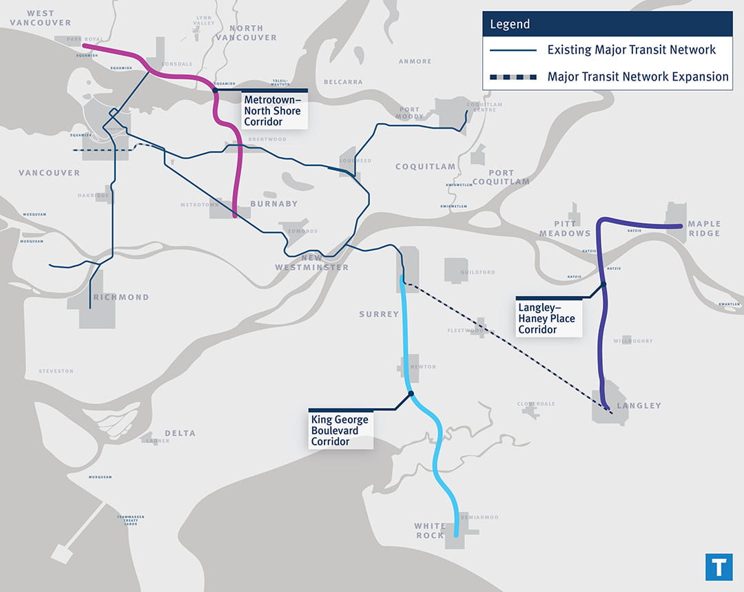 Regional Map for the three new Bus Rapid Transit Corridors