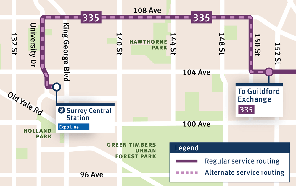 335 Newton Surrey Central Station alternative service map